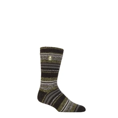 Image of Mens 1 Pair SOCKSHOP Heat Holders 2.3 TOG Patterned and Plain Thermal Socks Bari Multi Stripe Olive 6 11
