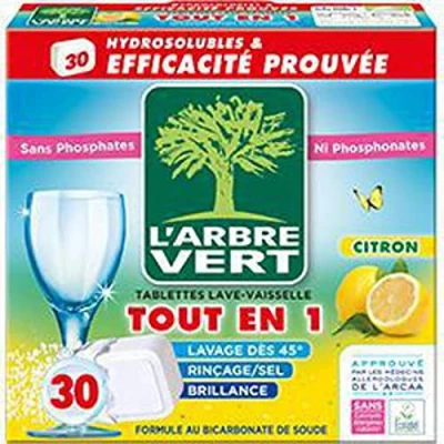 Image of L&#039;arbre vert Lemon Water Soluble All in 1 Dishwasher Tablets 30 Doses