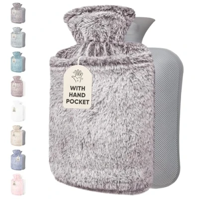 Image of Qomfor Hot Water Bottle with Cover Premium Fluffy Faux Fur Kangaroo Pocket 1.8l Large Bag for Pain Relief, Neck and Shoulders, Hands Feet, Cosy Nights (Dark Grey)