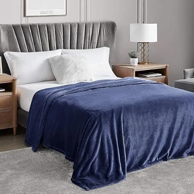 Image of Luxury Faux Fur Throw Over Sofa Bed Mink Soft Warm Fleece Blanket (Blue, Single 130cm x 170cm)