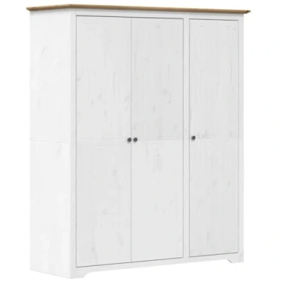 Image of vidaXL BODO Solid Wood Wardrobe White and Brown French Styled Storage Cabinet with Hanging Rail Shelves, 151.5x52x176.5cm, Ideal for Bedroom or Dressing Room