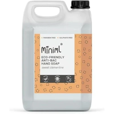 Image of Miniml Antibacterial Hand Wash Soap 5L Refill Natural Clementine Scented Eco and Body Washing Liquid Gel for Soft Sensitive Friendly Skin Care 100% Vegan &amp; Cruelty Free