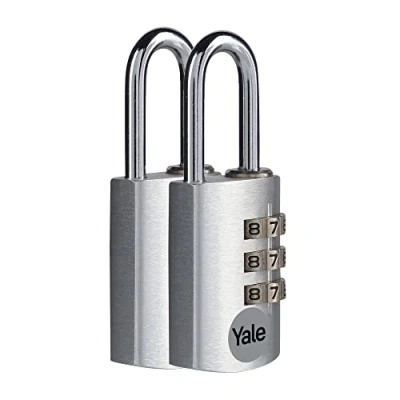 Image of Yale YE3CB/20/121/2/S 20mm Aluminium Combination Padlock Silver, Pack of 2