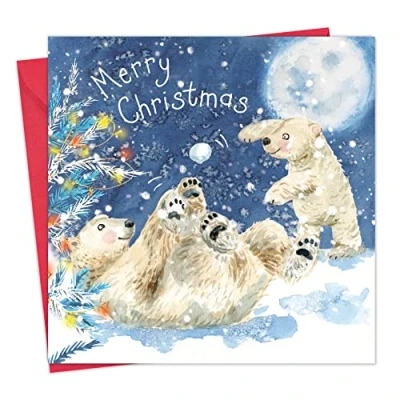 Image of Twizler Merry Christmas Card with Cute Polar Bears Happy Xmas Womens for Her Female Mens Him Male