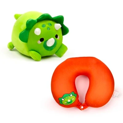 Image of Puckator Swapseazzz Adorasaurs Dinosaur 2 in 1 Plush Travel Pillow &amp; Toy Neck Flight Airplane For Kids Pillows Cushion Sleeping Pain Adults Airport Essentials
