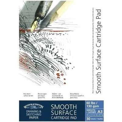 Image of Winsor &amp; Newton Smooth Surface Cartridge Pad 130Gsm 30 Sheets Gummed A3