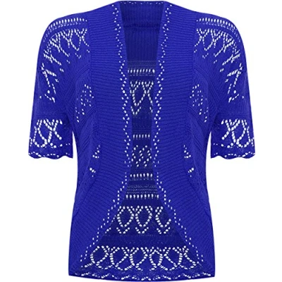 Image of WearAll Womens Plus Size Crochet Knitted Short Sleeve Ladies Open Cardigan Top Royal Blue 18 20