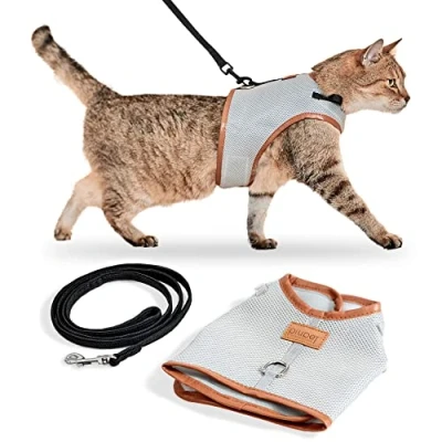 Image of PiuPet® Cat Harness and Lead Set I 1,2m Escape Proof Robust Collars Leash Harnesses Kitten Size M Black