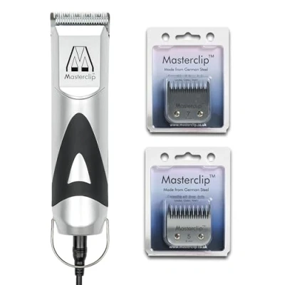 Image of MASTERCLIP Bedlington Terrier Dog Clippers, Mains Powered Professional Grooming Set with 3 x Premium A5 Blades (10, 7 &amp; 5 Skip), Ideal for Clipping Dogs a Double Combination Coat