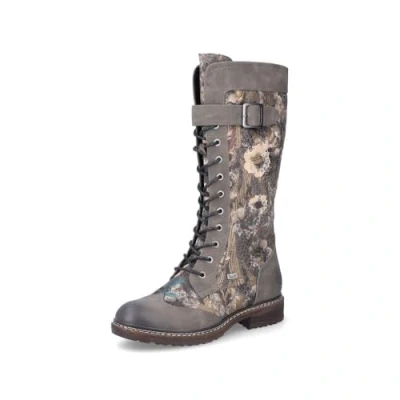 Image of Rieker 94734 taupe floral print tall brogue lace up boots (Taupe, UK Footwear Size System, Adult, Women, Numeric, Medium, 6.5)
