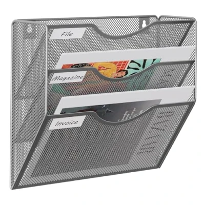 Image of EasyPAG 3 Tier A4 Mesh In Tray Wall Pocket File Holder Mail Organiser Magazine Storage Rack,Silver