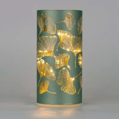 Image of SHATCHI 22cm Christmas Decorated Vase Table Lamp Etched Glass Tube Xmas Silver Cylinder LED Fairy Lights Battery Operated Decoration, Foilage