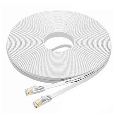 Image of FOSTO Cat7 Ethernet Cable 15m, cat 7 Patch Flat RJ45 High Speed 10 Gigabit LAN Internet Network for Xbox,PS4,Modem,Router,Switch,PC,TV box (15m, White)