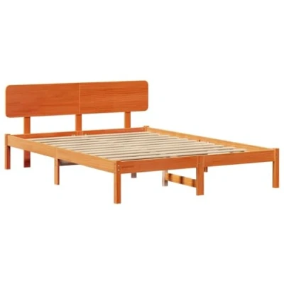 Image of vidaXL Bed Frame with Headboard Wax brown 160 x 200 cm Solid Pine Wood