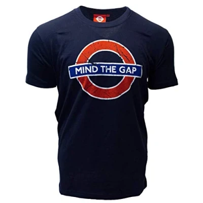 Image of Licensed TFL101MTGN Unisex Mind The Gap Underground London T Shirt Navy XS
