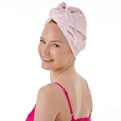 Image of Upper Canada Full Circle Beauty Pink Leaf Rose Oil Infused Hair Towel Turban