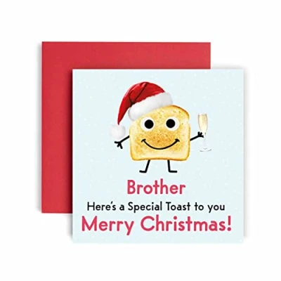 Image of Huxters A Special Toast Brother Merry Christmas Card for him Funny Blank Interior Xmas with Recyclable Envelope Paper (Brother)