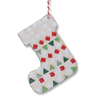 Image of Crafty You Me Christmas Decoration Mosaic Craft Kit Activity Gift, Make Tree Decorations, Everything Included, (Stocking), Made in UK