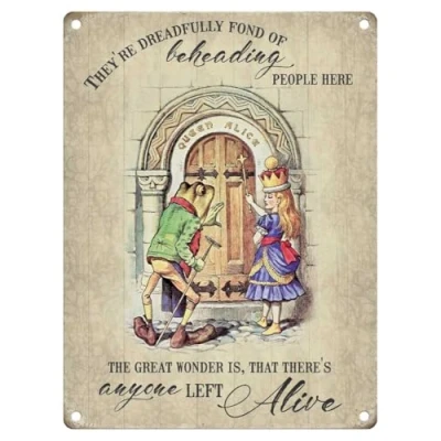 Image of Small (150 x 200mm) Metal Sign Alice in Wonderland Queen &amp; Frog