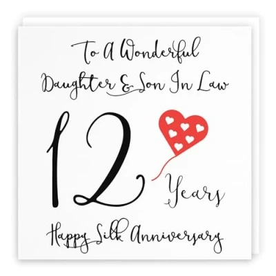 Image of Hunts England Daughter And Son In Law 12th Anniversary Card To A Wonderful &amp; 12 Years Happy Silk Love Heart Collection