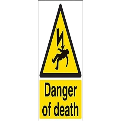 Image of V Safety Danger Of Death Warning Sign 300mm x 400mm Self Adhesive Vinyl