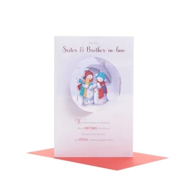 Image of UK Greetings Christmas Card for Sister &amp; Brother In Law Snow Couple Design