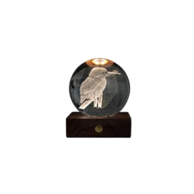 Image of Gingko Walnut Wood LAMP Amber Crystal Design, Kingfisher
