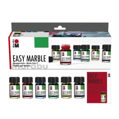 Image of Marabu Easy Marble, Starter Colours, (021 038, 095, 067, 101, 073), 6 x 15ml, For Creating Immersion Marble Effects On Plastic, Glass, Wood, Papier Mâché, Eggs, Metal, Polystyrene And More