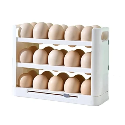Image of tinysiry Egg Holder Storage Fridge, Large Capacity 30 Grid Box with Handle,Save Space Dispenser Kitchen Rack Tray White