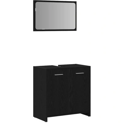 Image of vidaXL Bathroom Cabinet with Mirror Black Oak Engineered Wood