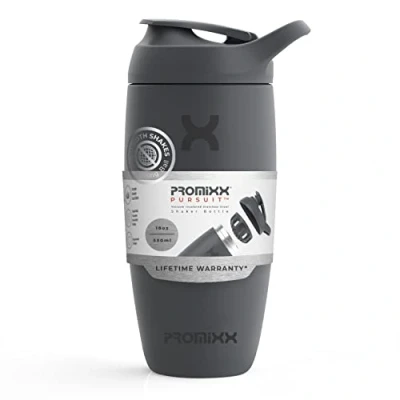 Image of Promixx Pursuit Shaker Bottle Insulated Stainless Steel Water and Blender Cup, 550ml, Graphite