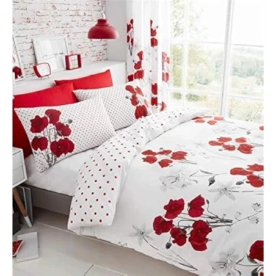 Image of Homemaker Duvet Set Red Poppy Flower Bedding Sets Quilt Cover Pillow Cases (King)