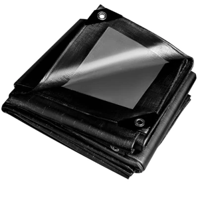 Image of Black Large Tarpaulin waterproof heavy duty 260 g/m²,Reinforced Eyelets,Weatherproof Snow Dust UV,for Groundsheet Camping Garden Furniture Pool Building Site Caravan Boat Tarp Cover (2m x 5m)