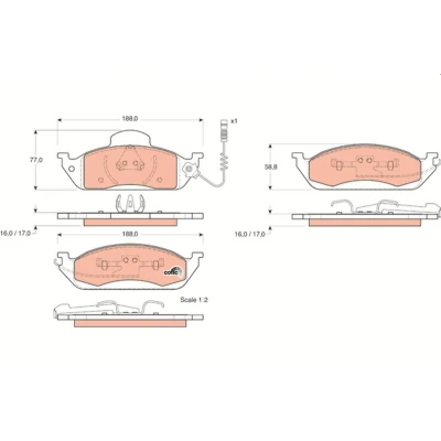Image of 1634200020, 1634200320, 1634201220, 163420122041, A1634200020 Brake pad set TRW COTEC GDB1378 incl. wear warning contact MERCEDES BENZ: ML Class