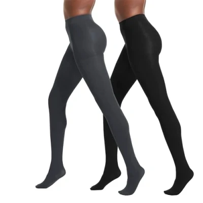 Image of No Nonsense Women&#039;s Super Opaque Control top Tights, 90 den, Black/Cobblestone, M (Pack of 2)