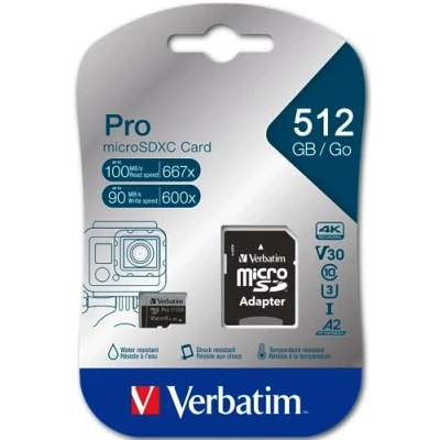 Image of Verbatim Pro U3 Micro SDXC Memory Card 512GB with SD Adapter 47046