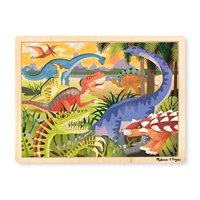 Image of Melissa &amp; Doug Dinosaurs Wooden Jigsaw Puzzle With Storage Tray (24 pcs)