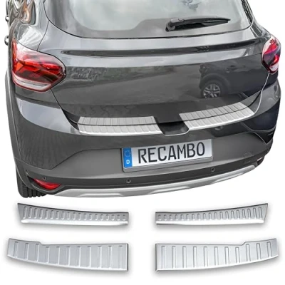 Image of RECAMBO Boot Sill Protector Stainless Steel Matt Brushed with Texture Compatible Dacia Sandero 3 DJF Year of Manufacture from 2021 Styling and Protection for the Bumper