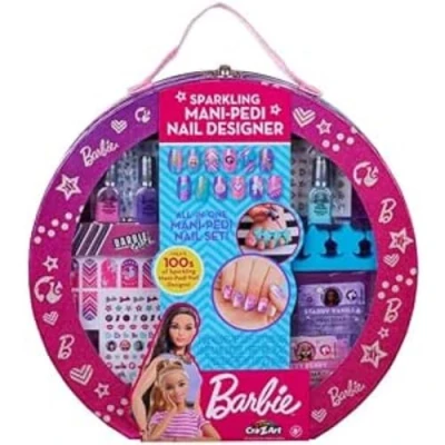 Image of CRA Z ART 34070 Barbie Sparkling Mani Designer Babrie Carry Case beauty set polish, pedi soak and nail stickers Official Merchandise, Each, Pink