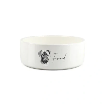 Image of Pug Pet Bowl Black &amp; White Portrait Small Ceramic Food Dish For Dogs