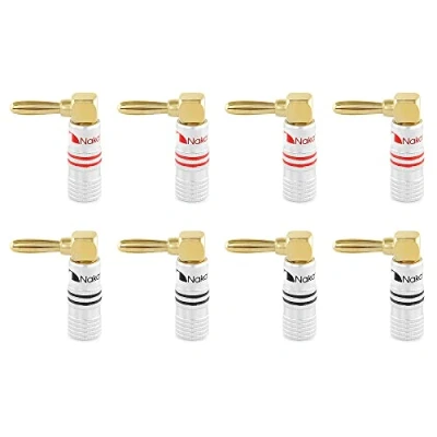 Image of Nakamichi Excel Series 24k Gold Plated Banana Plug 12 AWG 18 Gauge Size 4mm Speakers Amplifier Hi Fi AV Stereo Home Theatre Audio Wire Cable Screw Connector 8 Pcs (4 Pairs), Right Angle