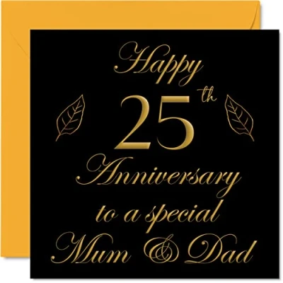 Image of Special Silver Anniversary Card for Dad Mum Parents &amp; Happy 25th Wedding Cards from Son Daughter Family, 145mm x Greeting Twenty Fifth Anniversaries