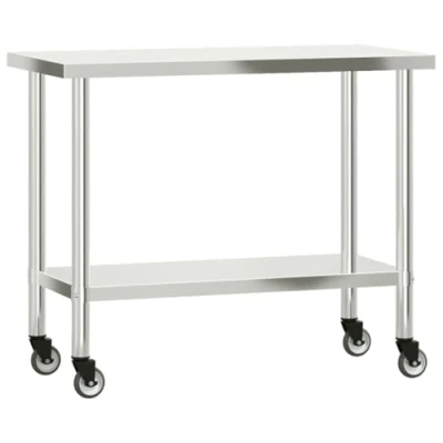 Image of vidaXL Kitchen Work Table with Wheels 110x55x85 cm Stainless Steel