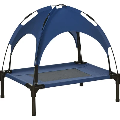 Image of PawHut 61cm Elevated Dog Bed Cooling Raised Pet Cot UV Protection Canopy Blue