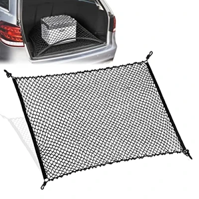 Image of Tusenpy Car Trunk Net with 4 Hooks,Elastic Nylon Baggage Cargo Fixed Net,Flexible Organizer for Most Types of Cars (Black)