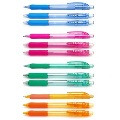 Image of CROWN E Q Sharp Mechanical Pencils Pack Of 12 Assorted Bright Coloured Barrels Soft Grip
