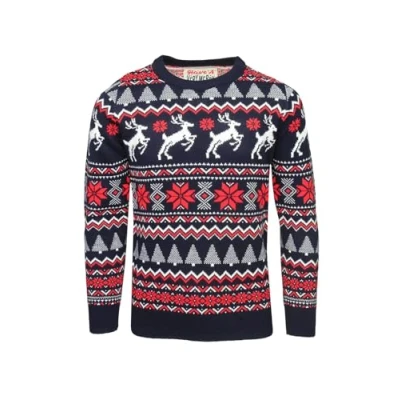 Image of Xact Boys Novelty Festive Christmas Jumper, Crew Neck (Fairisle Ink) 4 5 Years