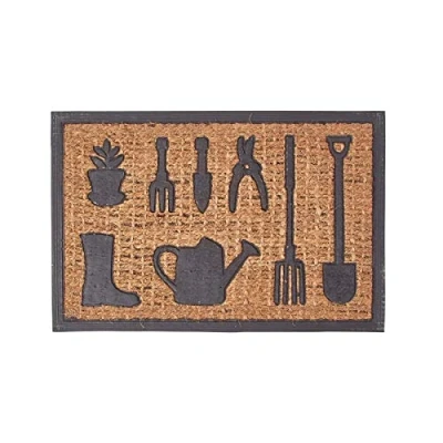 Image of HOMESCAPES Garden Tools Coir Door Mat 60 x 40 cm with Rubber Non Slip Back Indoor and Outdoor Doormat