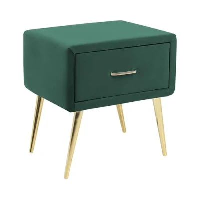 Image of Upholstered Bedside Table Nightstand Velvet 1 Drawer Emerald Green Flayat