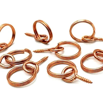 Image of 4 x Picture Ring Hangers Copper Screw in Hooks &amp; Eyes for Hanging Cord.